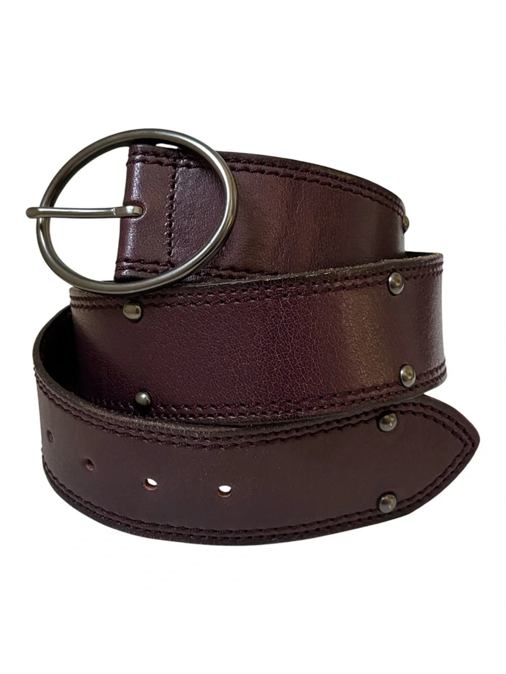 Linea Pelle Women's Leather Belt in Purple with Round Gunmetal Buckle and Studs